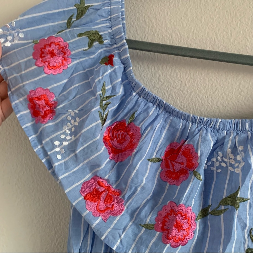Blue Ruffled Off-the-Shoulder Sundress - Picture 2 of 7